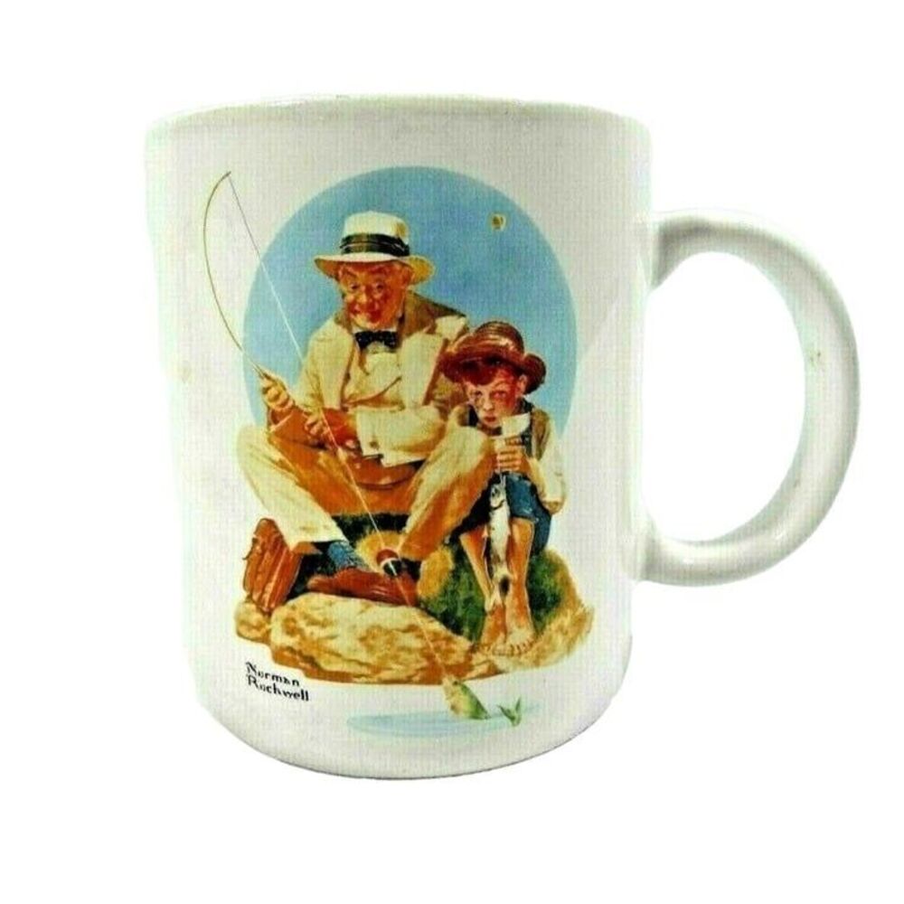 Vintage 1987 Norman Rockwell Museum Mug Catching the Big One Fishing Cup Gift